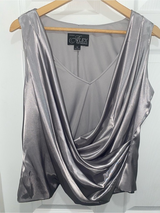 Alex Evenings Tops - Alex Evenings 1X Silver Satin Draped V-Neck Sleeveless Camisole